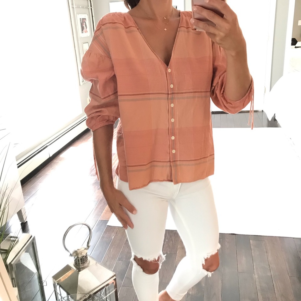 Madewell size XXS v neck shirt elastic 3/4 sleeve